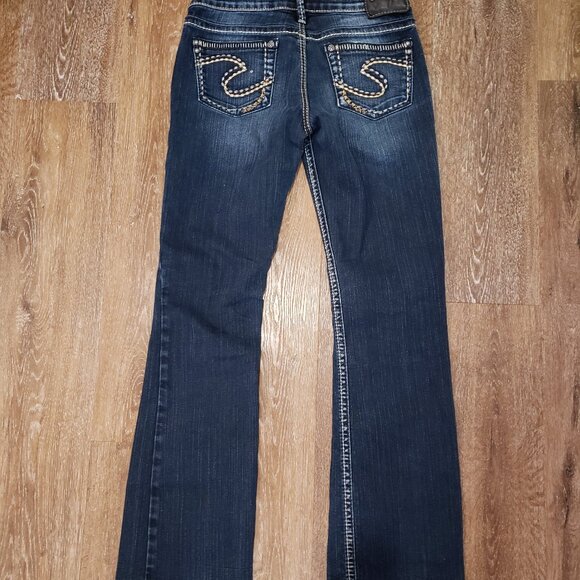women's dark wash Silver Aiko Bootcut Jeans Sz 27 x 33, western contrast stitch - Picture 10 of 16